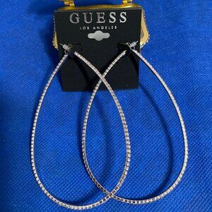 Guess Silver Pave XL Teardrop Pierced Earrings